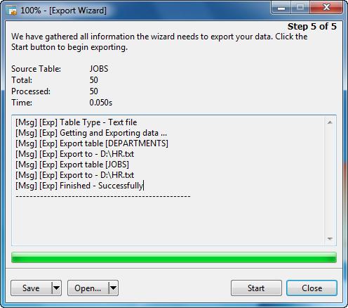 Data Management Tools 35 Saving and Confirming Export (Step 5) Click Start button to start the export process.