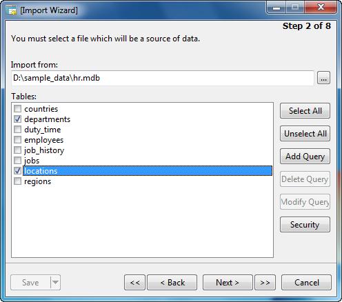 Data Management Tools 9 Security If there is security settings, i.e. database password and user level security in your access file, you are required to input the necessary information.