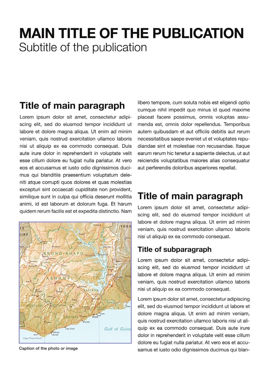 Typefaces:usage tips on publications The examples show how the font may be used in a generic publication. Same suggestions apply both for the primary font than for the secondary.