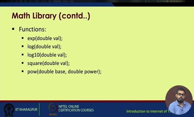Then, another commonly used library is the math library. To apply the math functions, the math dot h header must be initially called, otherwise you will not be able to access these functions.