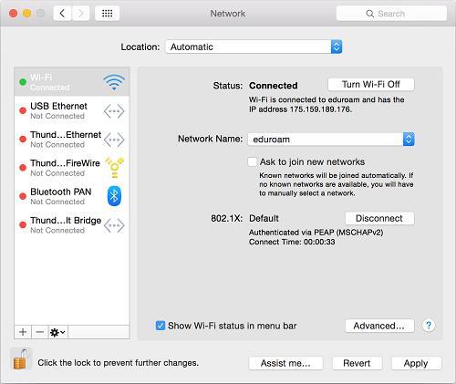 10. Your computer should now connect to the eduroam wireless network. 11. Click WiFi icon at the top and select eduroam.