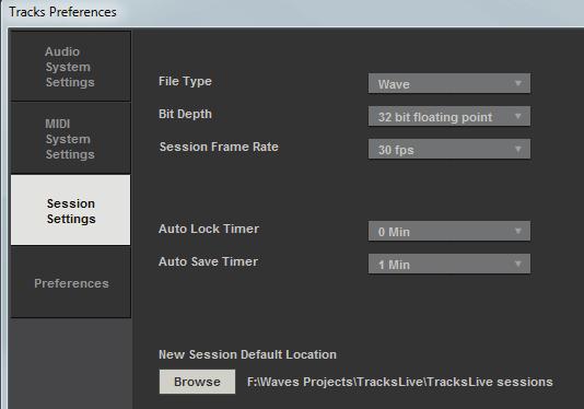 Tracks Preferences: Session Settings New Session Default Location sets the path for a new session. Recordings share the same path.