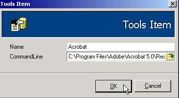 To add a tool: 1. Click on the Options > Configure Tools menu option. 2. Click on the button to add an application. 3.