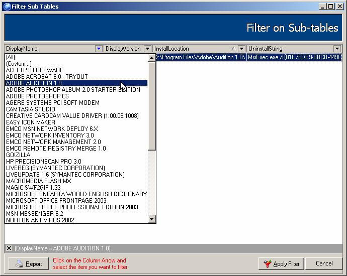 A Filter Sub Tables Dialog Box. 3. Click on the button in the column that you want to filter. 4.