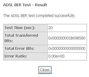 When the ADSL BER test completes, the following page appears.