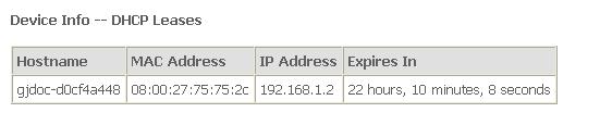 10 DHCP Choose Device Info > DHCP and the following page appears.