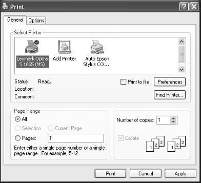 Using Help and Support To close the Print dialog box without printing, click Cancel. See Chapter 2 for more information about dialog boxes.