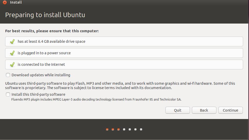 Start the installation : Once booted, you will be immediately provided with option to either try Ubuntu or install Ubuntu. Select your language and click the "Install Ubuntu" button to continue 2.
