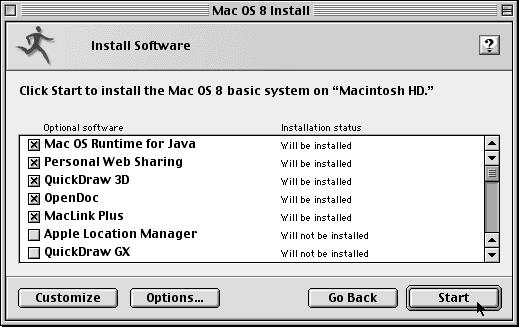 Click Customize to customize the system software even further. Click Options to select the option of updating hard disk drivers formatted by Apple disk utility software.