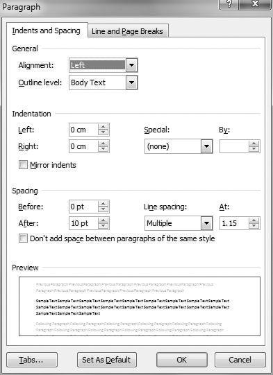 92 Unit 11.2 Word Processing Types of tabs Microsoft Word has four types of tab stops: Left tabs: text aligns with the left edge of the tab stop.