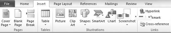 78 Unit 11.2 Word Processing Illustrations. Links. Header & Footer. Text. Symbols. Within the Pages groups, there are three options: Cover Page. Blank Page. Page Break.