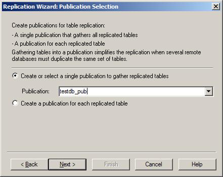 11. In Replication Wizard: Publication Selection,