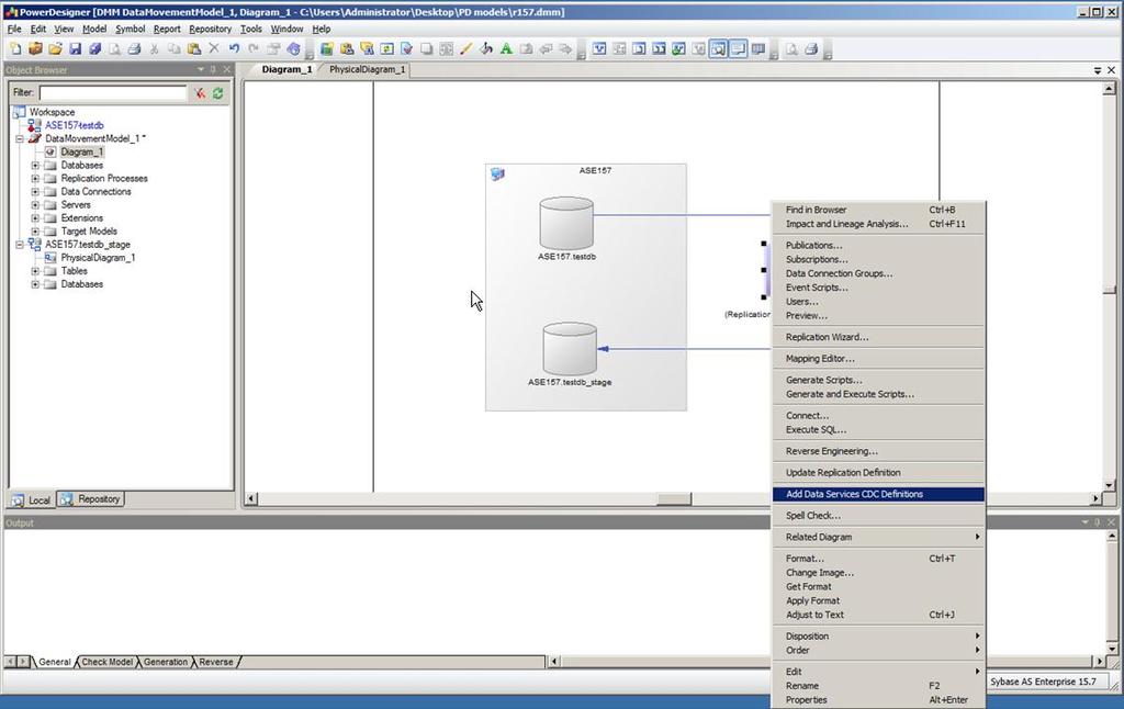 21. Select Replication Process icon in DMM diagram and choose Add Data Services CDC Definitions from context menu to run Data Services extension to create: a.