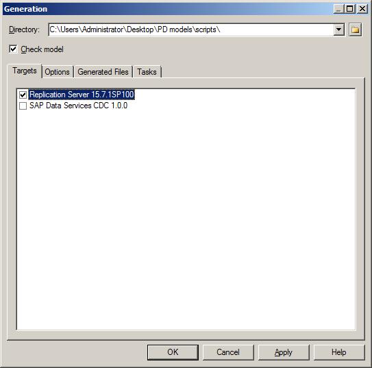 1 Generate script: Select the primary databases in Power Designer Data Movement Model and