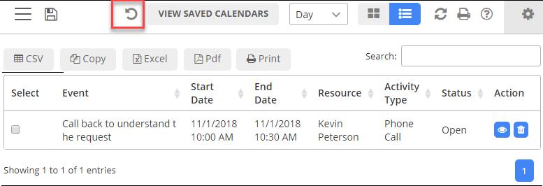 As and when saved calendar is previewed, it enables button to go back to the current view.