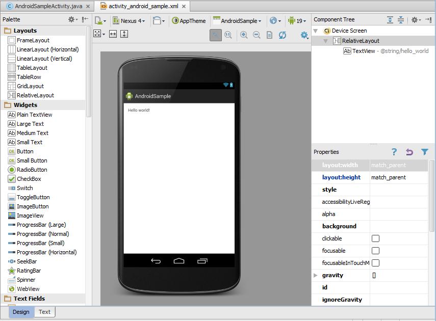 Design Option 1: Drag and Drop Widgets Drag and drop widgets in Android Studio Design View Edit widget