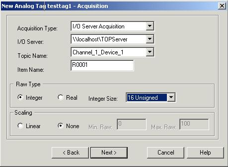The Item Name field can be the PLC address for the data you want to read through TOP Server into InSQL, or a tag name in the TOP Server that you have configured.