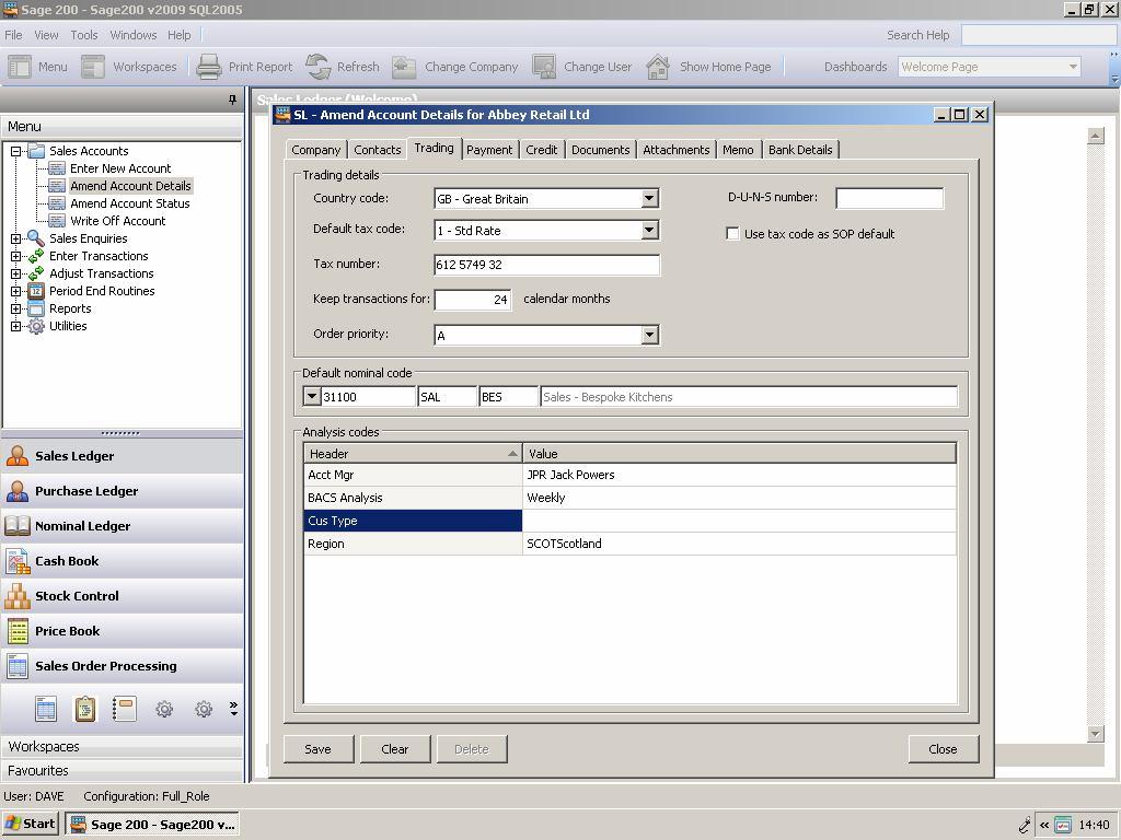 2.3 Analysis Codes This screen shows the analysis code setup for the Payment Group Analysis Heading parameter defined in section 1.