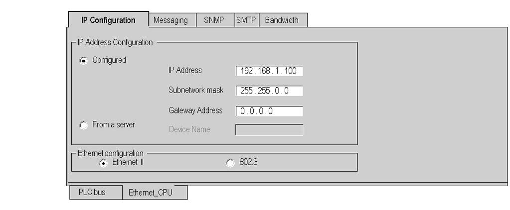 Software Configuration Parameters CPU configuration screen: The IP configuration parameter zones are discussed in detail