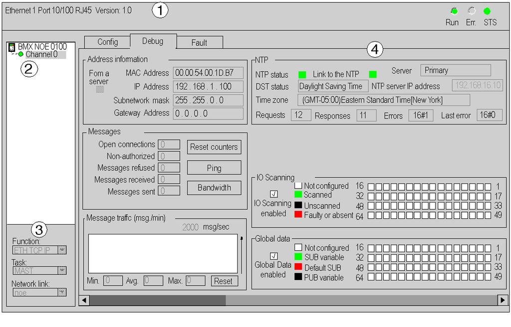 Debugging with Control Expert Module Debugging Screen The Screen This four-zone Control
