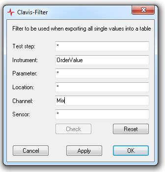 as a filter. This example will export only data which have the instrument OrderValue and the channel Mix.