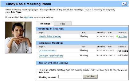 3 Your Personal Meeting Room page appears. The following is an example of a Personal Meeting Room page.