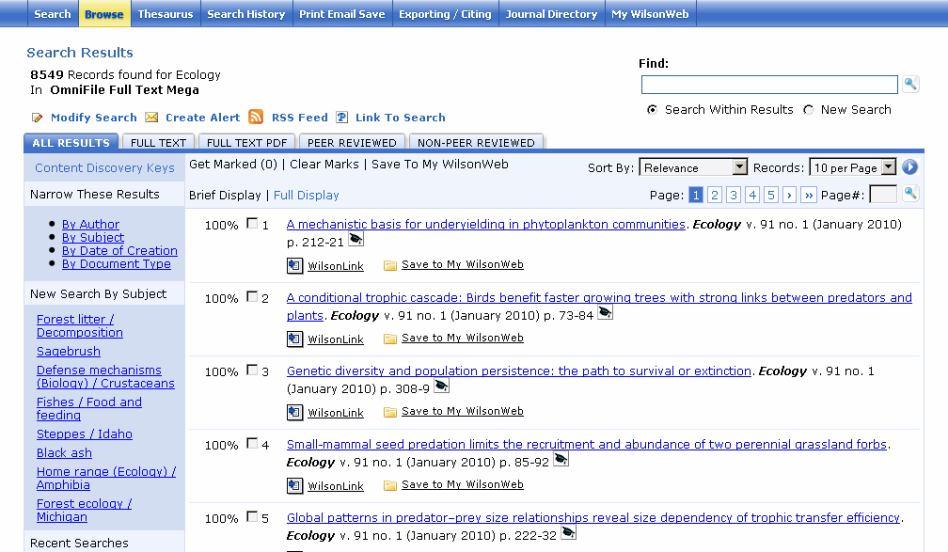 By default, search is carried out in the bibliographic records, however, one can also search in the full-text by