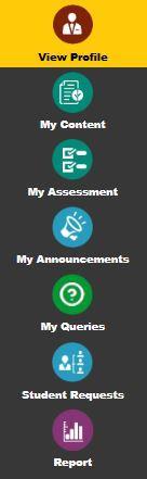 view your teacher profile Home page Click to View your teacher Profile. Click to upload and manage learning material. Click My assessment to add assignments and classwork for students.