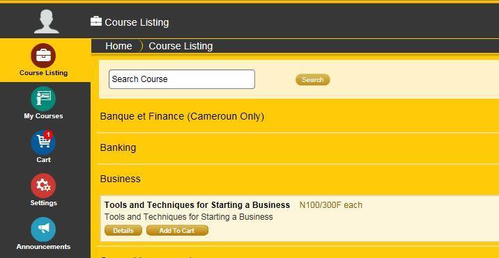 Click the course listing tab to view a wide variety of courses.