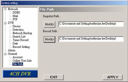 System Config > General > File Path Snapshot Path: Assign the route for saving the