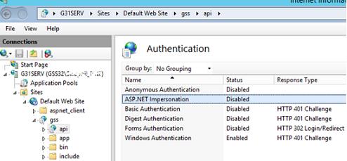 Installing and upgrading to Ghost Solution Suite Web Console 3.3 RU1 9 7 Under Authentication, disable the ASP.NET Impersonation option for api. 8 Restart the IIS service.