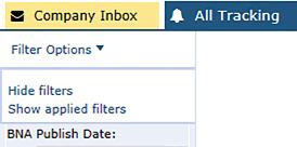 Click Clear Filters to clear all existing filters simultaneously. Applying Filters Like the Company Inbox, Tracking Grids may be customized to display targeted information.
