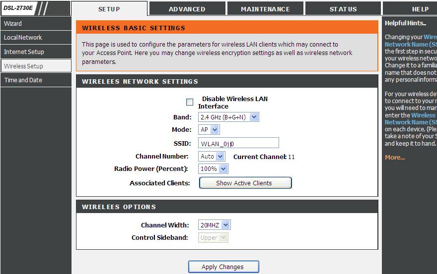 3.2.4 Wireless Setup This section describes the wireless LAN and basic configuration.