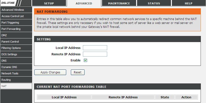 The following table describes the parameters and buttons of this page: Local IP Address Input a local IP address.