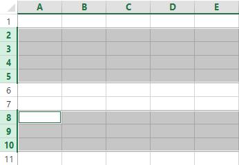 Non adjacent rows or columns can be selected using the same technique as for ranges, i.e. hold down the <Ctrl> key to select the separate part.