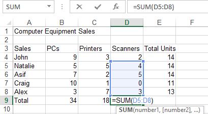 To check the formula in cell B9, click on the cell and check the formula in the Formula Bar, it should be =SUM(B4:B8). 3. A more visual way to check a formula is to double click on the required cell.