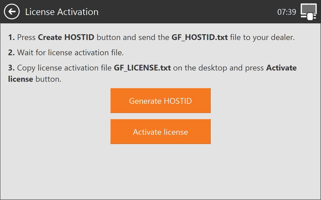 Press Generate HOSTID to create the GF_HOSTID.txt file on your desktop.
