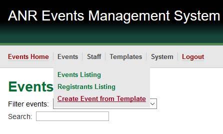 Step 3: Event Template Options Click the Events tab, then