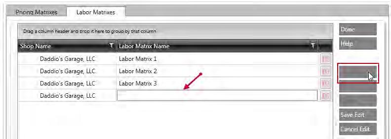 Chapter 4 TRACS Lists 2. Click the Add New button and enter the name of the new matrix in the Labor Matrix Name field. 3.