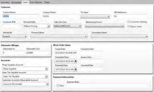 Chapter 7 Customer and Repair Orders Accounts Detail - Enables you to enter additional customer information.