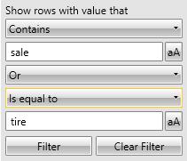 TRACS Enterprise Manual 2. Click the down arrow for the Show rows with values that field to view and select the appropriate condition for your sort. 3. Type the text for your filter. 4.