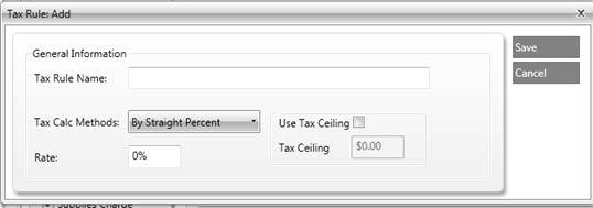 Type a rate percentage in the Rate field. 5. Optional, check the Use Tax Ceiling check box and enter a dollar amount in the Tax Ceiling field. 6.