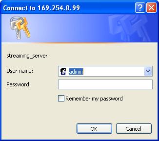Configuration Enter admin as the default username and leave the password