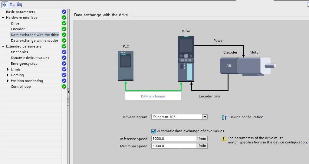 Configure the axis 7.4 Configuring the hardware interface Data exchange between the drive and controller Data is exchanged between the drive and controller for the data adaptation.