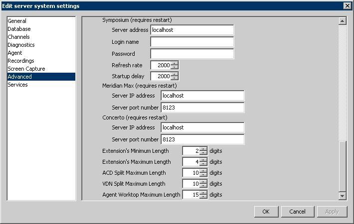 6.4. Administer System Settings The Edit server system settings screen is displayed. Select Advanced from the left pane.