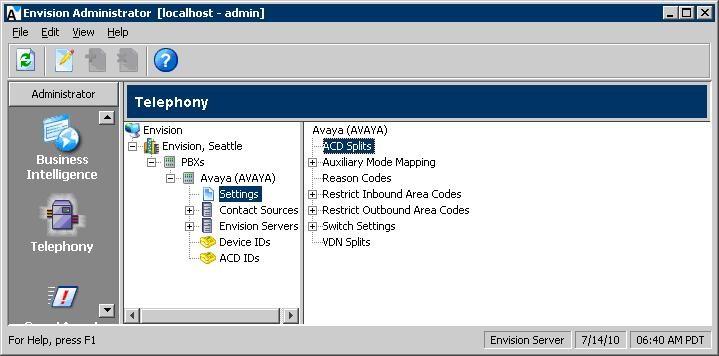 6.5. Administer Telephony Settings The Envision Administrator screen is displayed again.