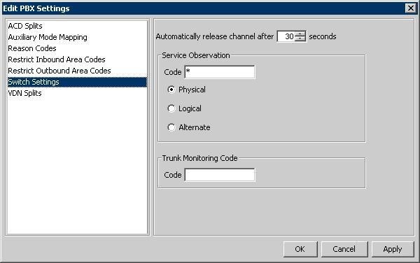 Select Switch Settings from the left pane. For Service Observation Code, enter a non-blank value.