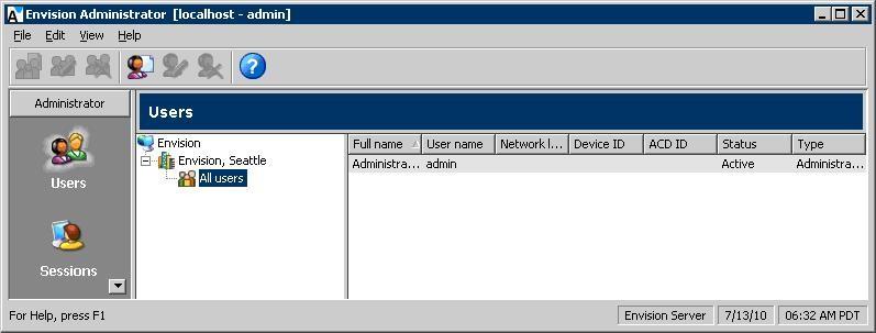 6.10. Administer Users From the Envision Administrator screen, scroll the left pane as necessary and select Users.