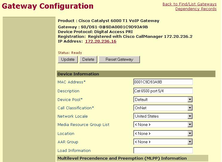 Configuring the Cisco Catalyst 6608 T1/E1 Voice Gateway The following screen captures depict a
