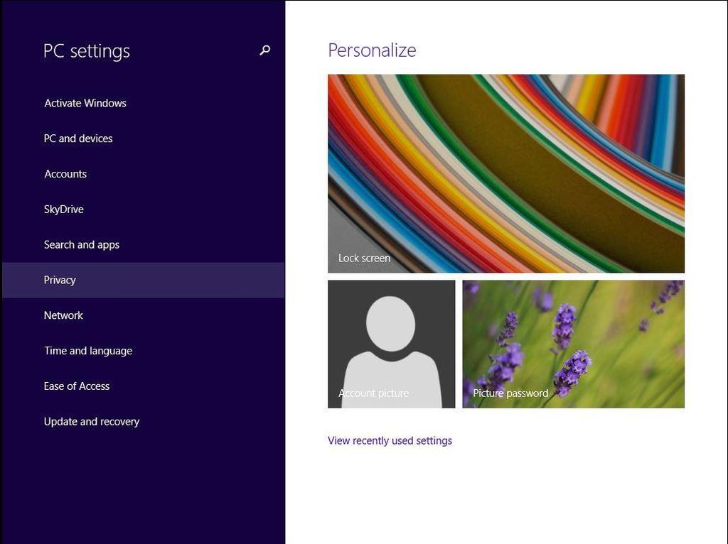 12 Explore Windows 8.1 Update Adjusting settings by using PC settings You can use PC settings to customize areas like the lock screen.